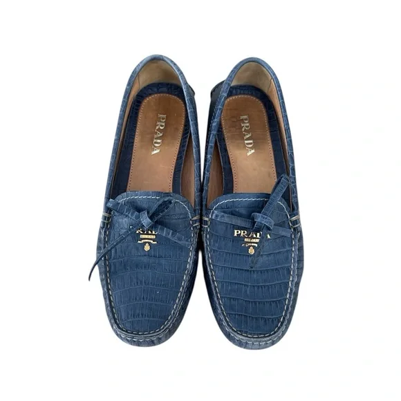 Prada | Shoes | Prada Textured Blue Leather Loafers | Poshmark display picture 1